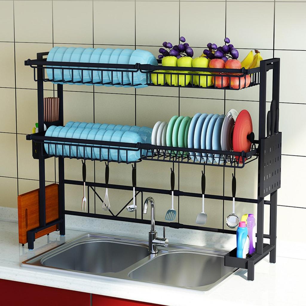 Buy Adjustable Over Sink Dish Drainer Drying Rack Kitchen Stainless ...