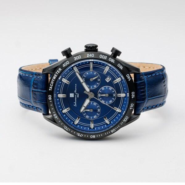 Salvatore Marra Chronograph Men's Leather Belt SM23104-BKNV Wrist Watch