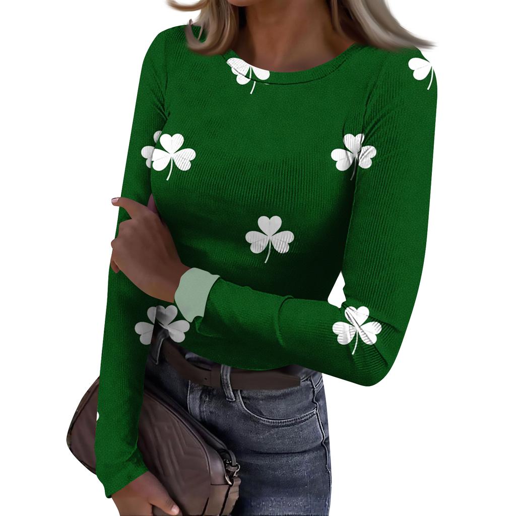 Women's And Winter Slim T-shirt Fashion Casual Printing Round Neck Pullover Long Sleeve Top