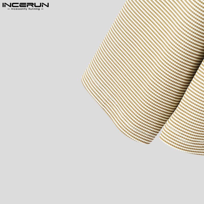 INCERUN Men Stand Neck Long Sleeve Texture Striped Casual Pullover Tops