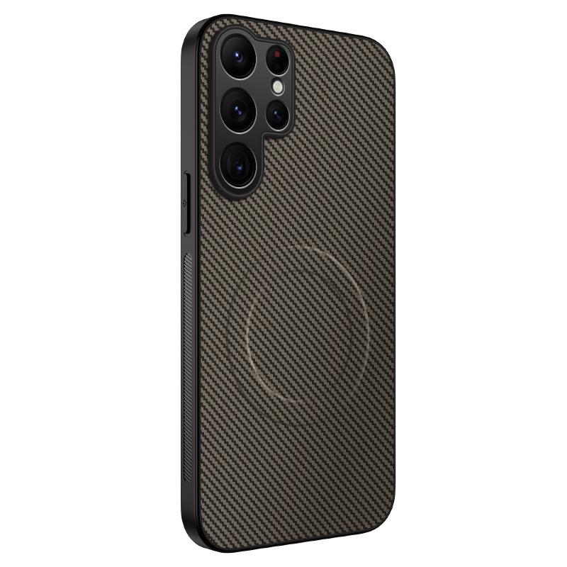 Applicable To Galaxy S26ultra Mobile Phone Case Carbon Fiber Pattern Magnetic Leather Pattern Soft Case Samsung S23U Anti-drop Protection