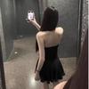 Sweet Spice Girl Fake Two-piece Lace Dress Women's Summer Black Pure Desire Temperament Slim Neck A-word Short Skirt