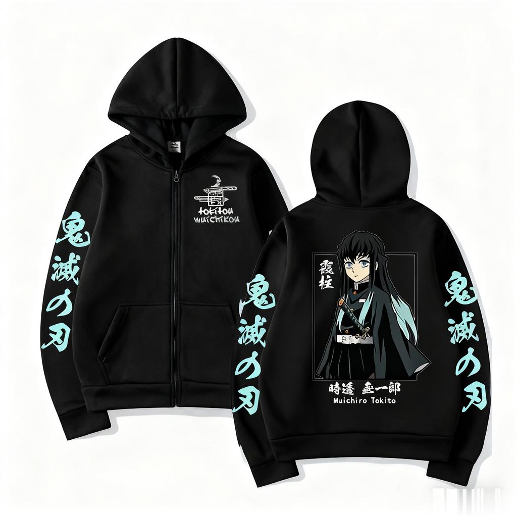 Demon Slayer Muichiro Tokit Hoodie Anime Jacket Zip Up Tops Streetwear Autumn Winter Long Sleeve Pullover Men Women