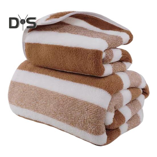 

Коралловый флисовый комплект полотенец полосатое впитывающее банное полотенце безворсовое устойчивое к выцветанию полотенце для душа для ежедневного использования у бассейна в спа Sets