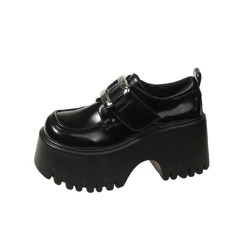 

Модные женские туфли на высокой платформе, осенние туфли на танкетке, повседневная обувь на каблуке 8 см, водонепроницаемые кожаные туфли, толстая подошва, женские кроссовки 36 чёрный