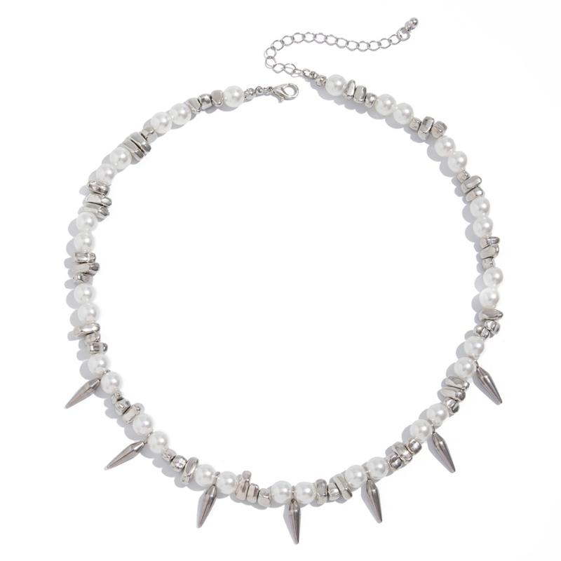 

Artistics Mixed Pearls Studded Chain Necklace Sturdy Stainless Steel Adjustable Length for Concerts Outings 1