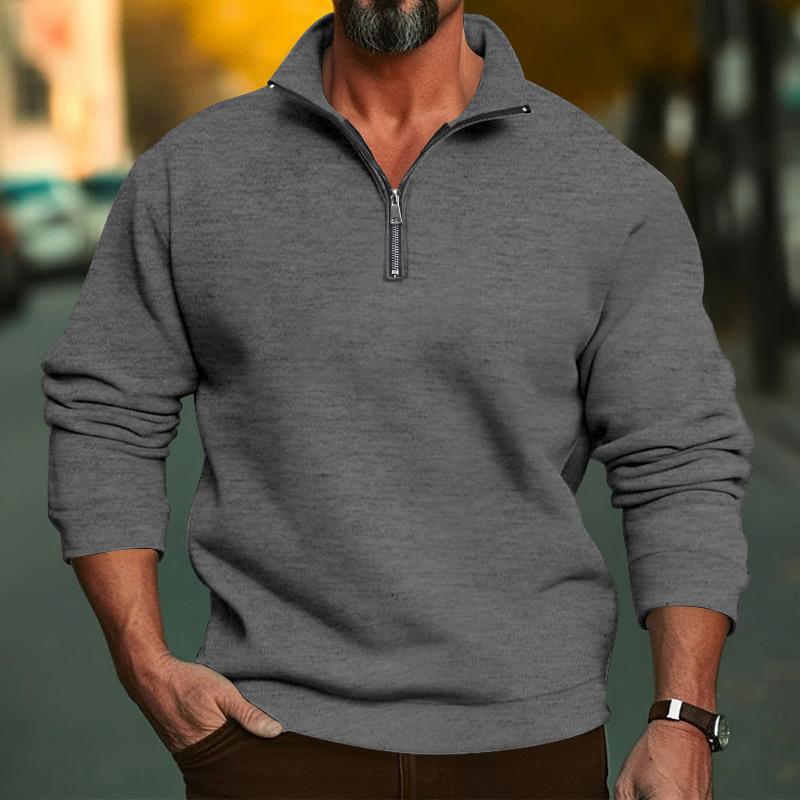New Men's Casual Stand-Collar Zip-Up Sweatshirt Loose-Fit Men's Fleece-Lined Hoodie