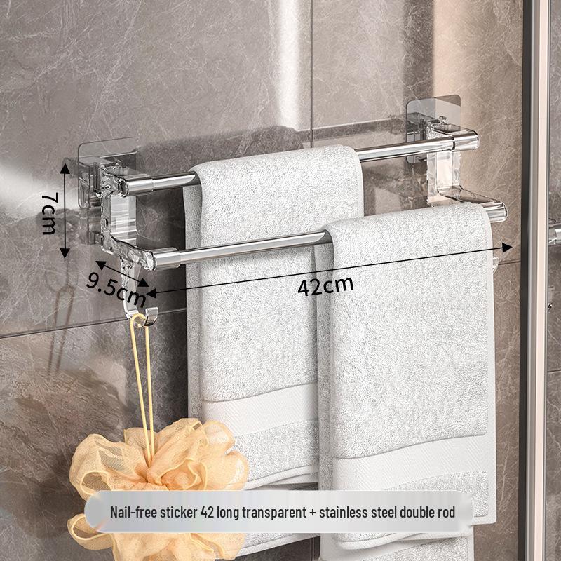 Rotating No-Drill Suction Cup Towel Rack with Hooks for Bathroom