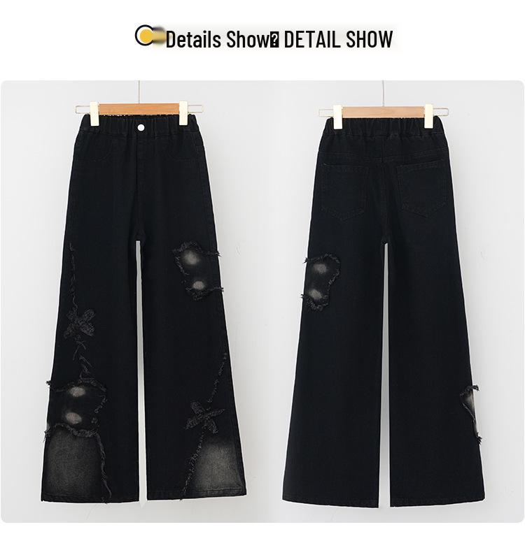 Mädchen Jeans mit Batikmuster und Schmetterlingsapplikation mit weitem Bein - Herbst 2025 Kollektion