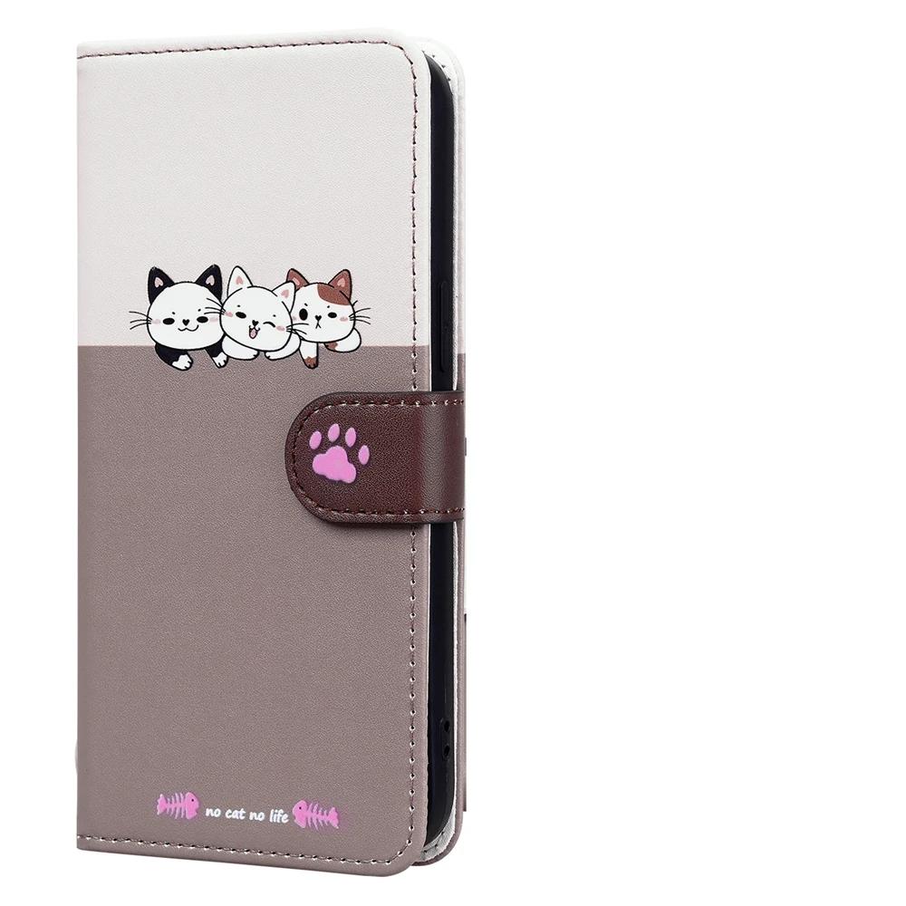 Capa Flip de Couro para Funda Samsung Galaxy A56 A36 A16 A26 A55 A35 A25 A15 A54 A34 5G Capas Carteira Gatinho Fofo 3D Capa de Telefone Mulheres