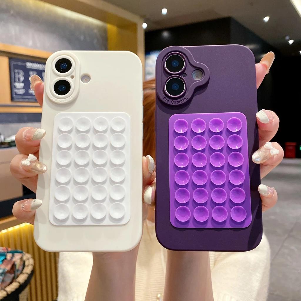 Cute Creative Suction Cup Soft Silicone Case For iPhone 17 Air 16 15 14 Plus 13 12 11 Pro Max Selfie Gadget Holder Funny Cover