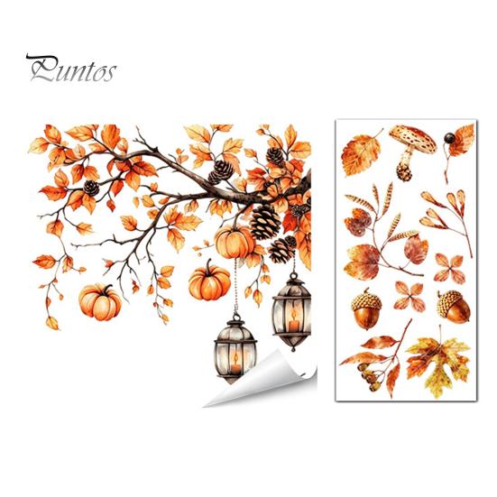 Removable Fall Window Stickers for Home Autumn Static Sticker with Cute Animals & Maple Leaves, Harvest Seasonal Glass Living Room Festival