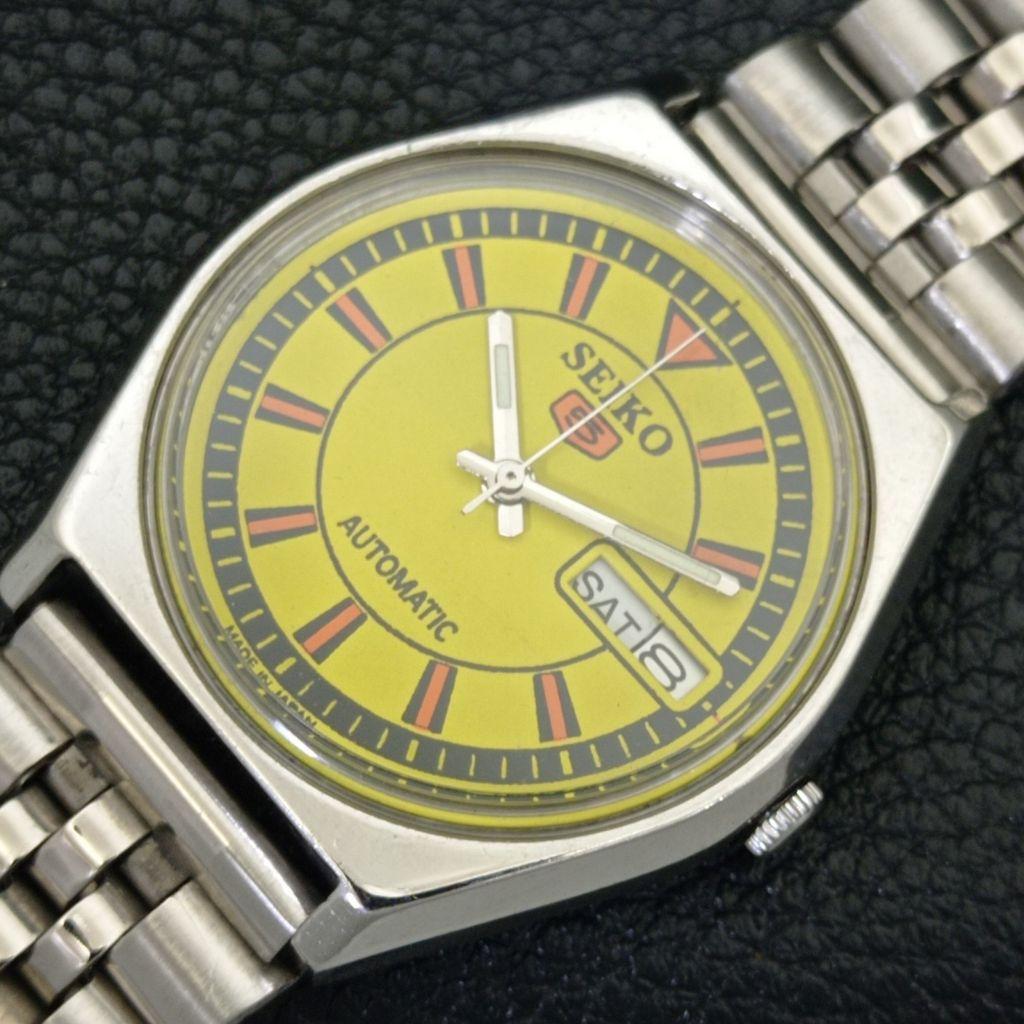 GENUINE VINTAGE SEIKO 5 AUTOMATIC JAPAN 6309A MENS YELLOW DIAL WATCH A702706-1