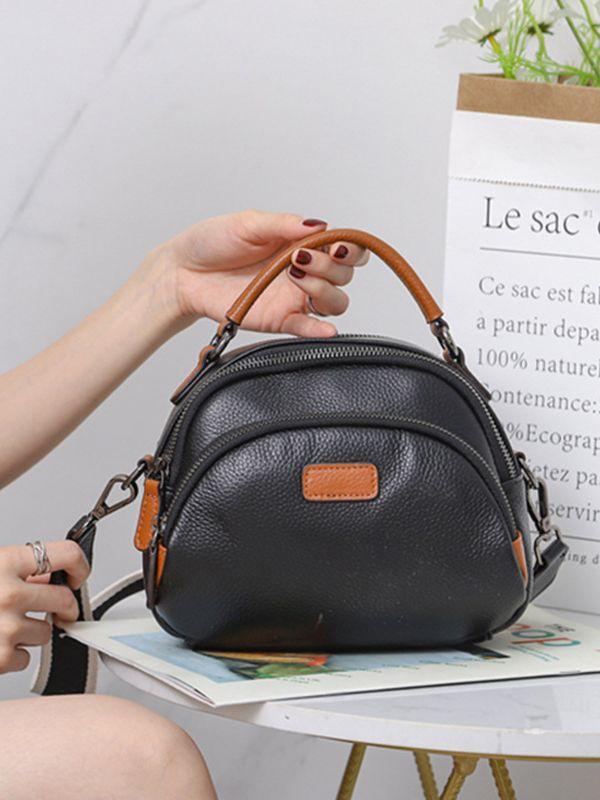 Dwa paski, Damska torebka na ramię z prawdziwej skóry Wysoka jakość, Wiele przegródek, Damska torebka crossbody do dojazdów Mała