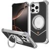 For iPhone 15 Pro Magnetic Case Carbon Fiber Texture PU+Metal Boardless Phone Back Cover with Kickstand