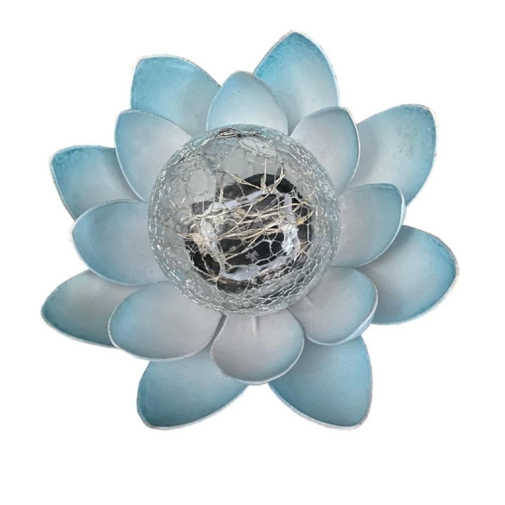 LED Solar Lotus Lamp Crack Glass Ball Flower Lawn Ornament Decorative Garden Lawn Light Lawn Yard B