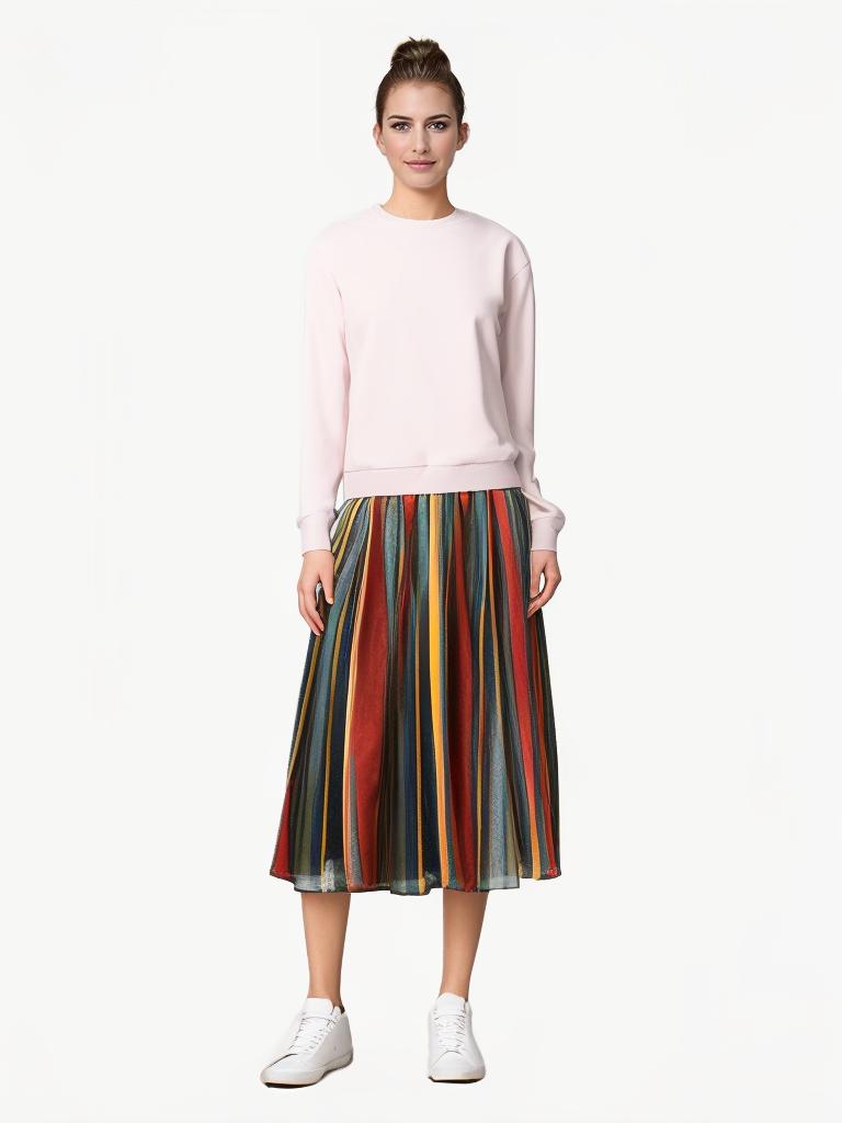 MOUKYUN Femei de vară, cu talie înaltă, cu dungi colorate, fustă în formă de A, vintage, midi, în formă de A, lungă, cu leagăne mari