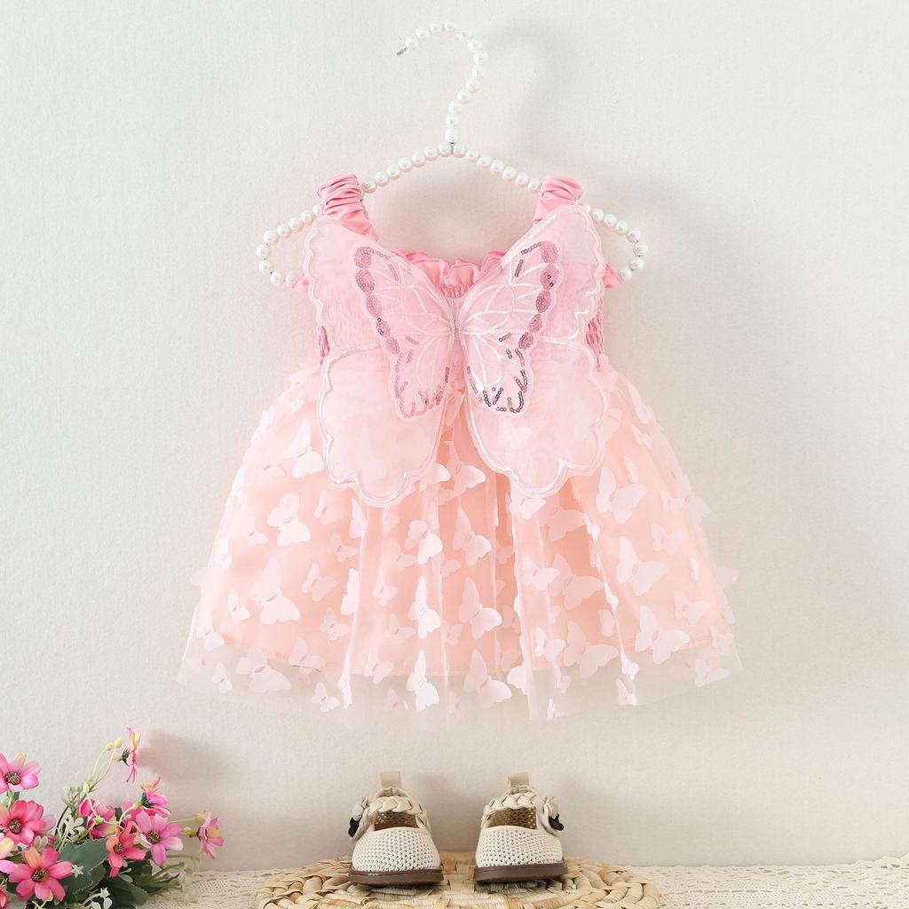 Baby Girl Princess Suspender Dress  Butterfly Wing Gauze Party Dress Solid Color New