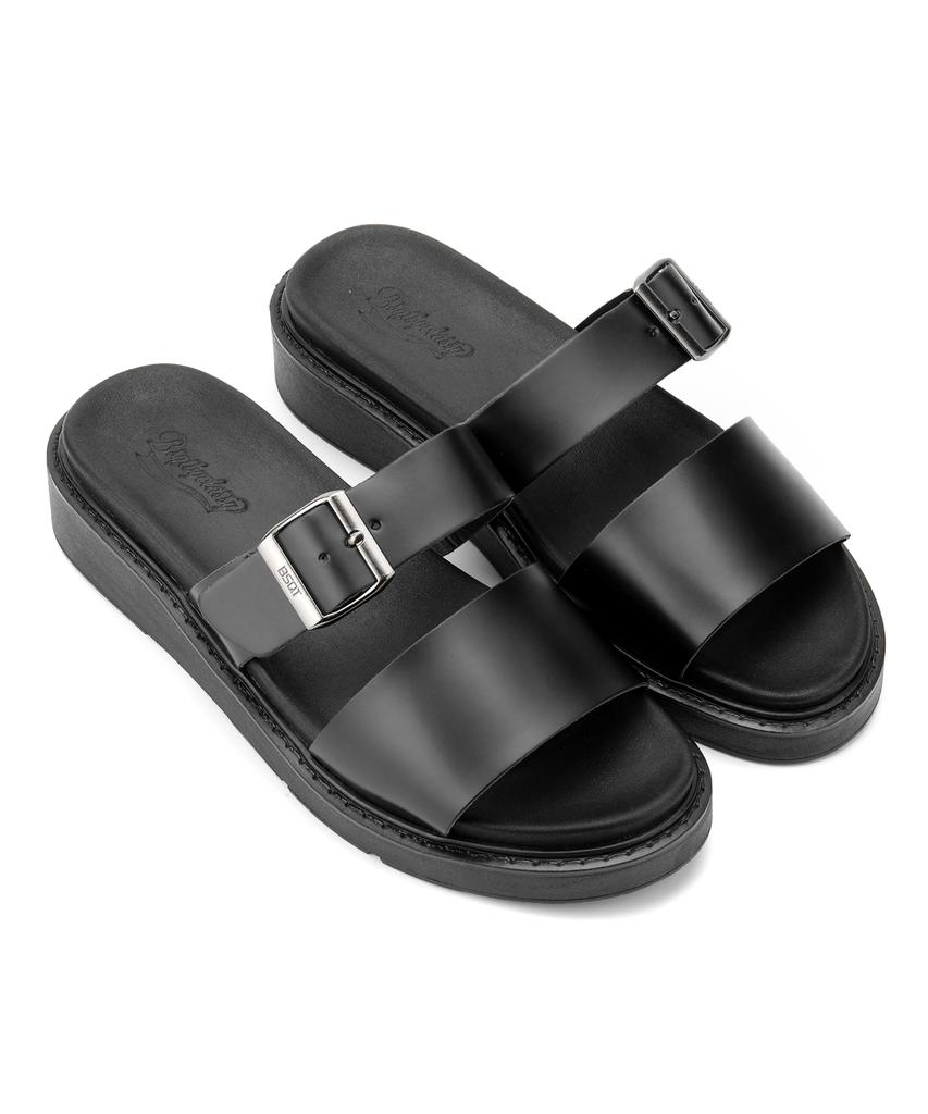 Bsqt By Classy 531 Chemnitz Strap Leather Slippers Aqua Black