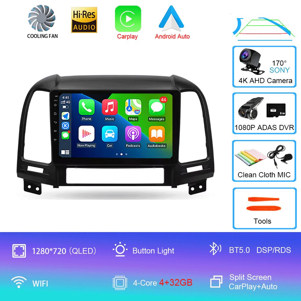 Car Radio Android 14 For Hyundai Santa Fe 2 2006 - 2012 Navigation GPS Multimedia Video Player Stereo wireless Carplay Wifi+4G