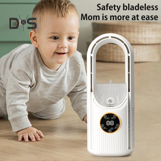 Bladeless Desk Fan with 6 Speed Modes Strong Airflow Compact Design Portable Rechargeable Quite Cooling Spray Fan