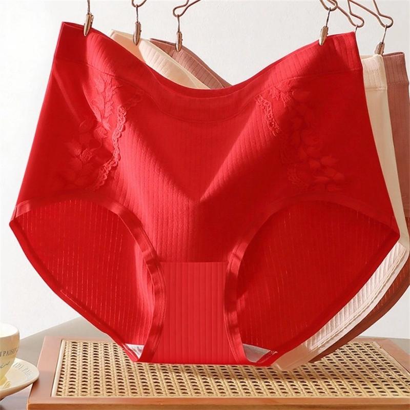 3 PCS Plus Size Underwear Women High Waist Cotton Panties Breathable Floral Lace Briefs for Middle Aged Mom Ladies Briefs XL XXL 3XL 4XL 5XL