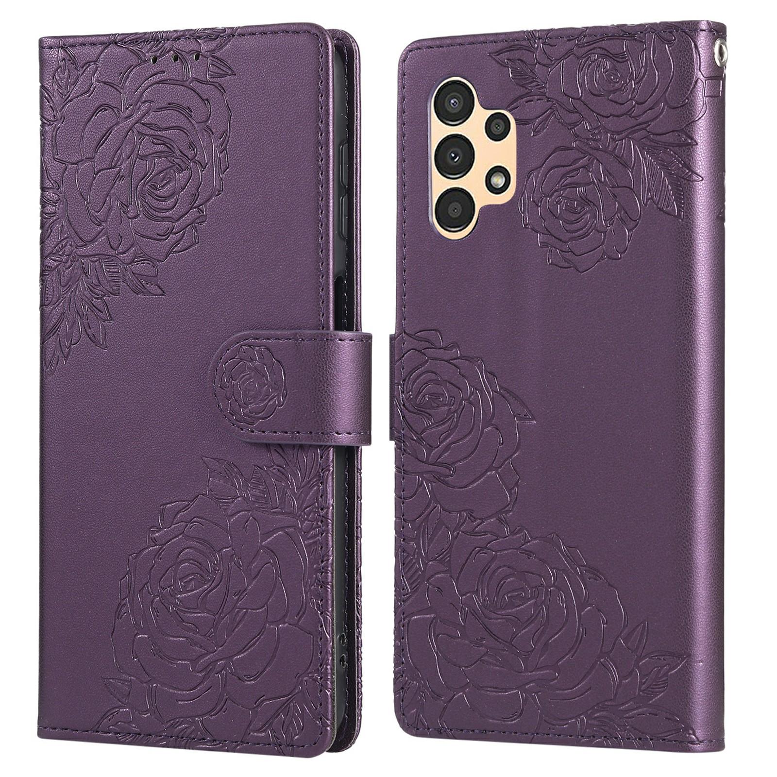 

Для Samsung Galaxy A13 4G/5G Чохол Рожева квітка PU шкіра Гаманець Чохол для телефону з 3 слотами для карток Dark Purple