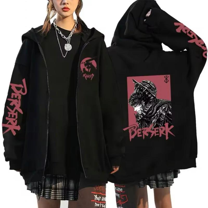 Berserk Anime Hoodie Unisex Long Sleeve Zip-Up Sweatshirt Fall Casual Oversized Pullover
