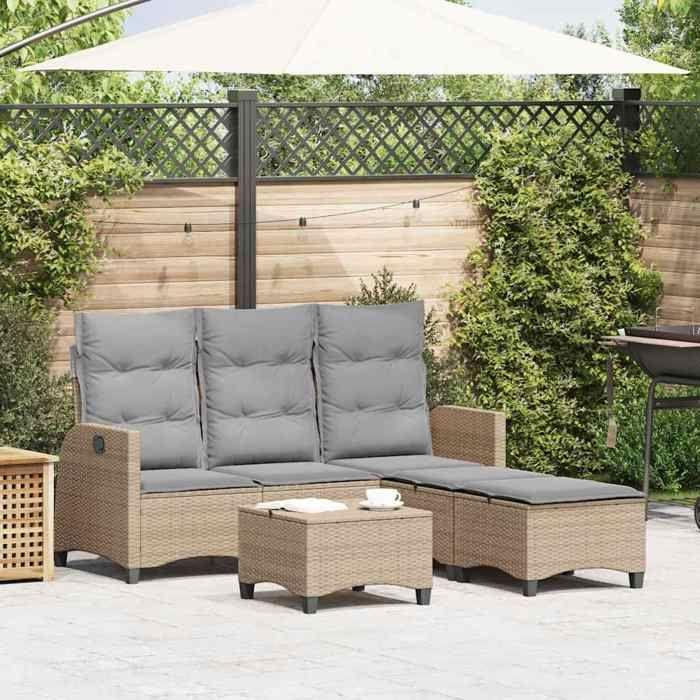 VidaXL Salon de jardin avec coussins forme de L 3 pcs beige polyrotin, ensemble de canapé d'extérieur 3328641