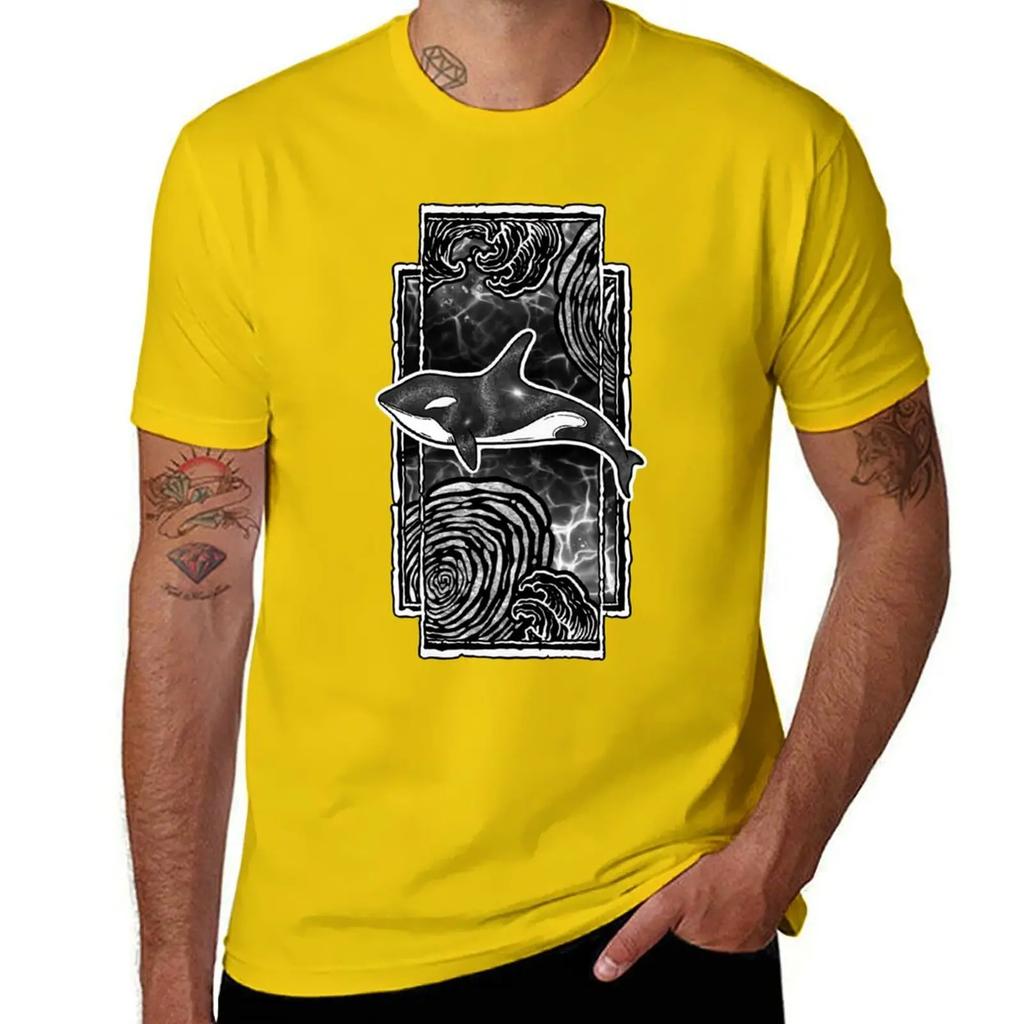 Orca whale  white outline TShirt graphic t shirts animal prinfor boys men clothes