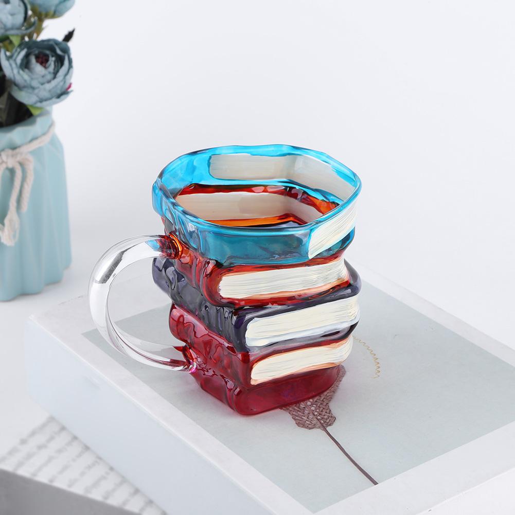3D Colored Book Glass Cup Decorative Book Stack Coffee Mug Colorful Book Water Cup for Kitchen Drinkware