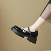 2025 New Women's Black Thick Sole Mary Jane Loafer with Pearl Chain Detail College Style Spring and Autumn Fashion Shoes