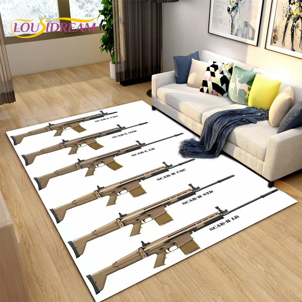 3D Rifle Pistol Revolver Gun Cartoon Area Rug,Carpet Rug for Living Room Bedroom,Kitchen Doormat Bathroom Anti-slip Floor Mat