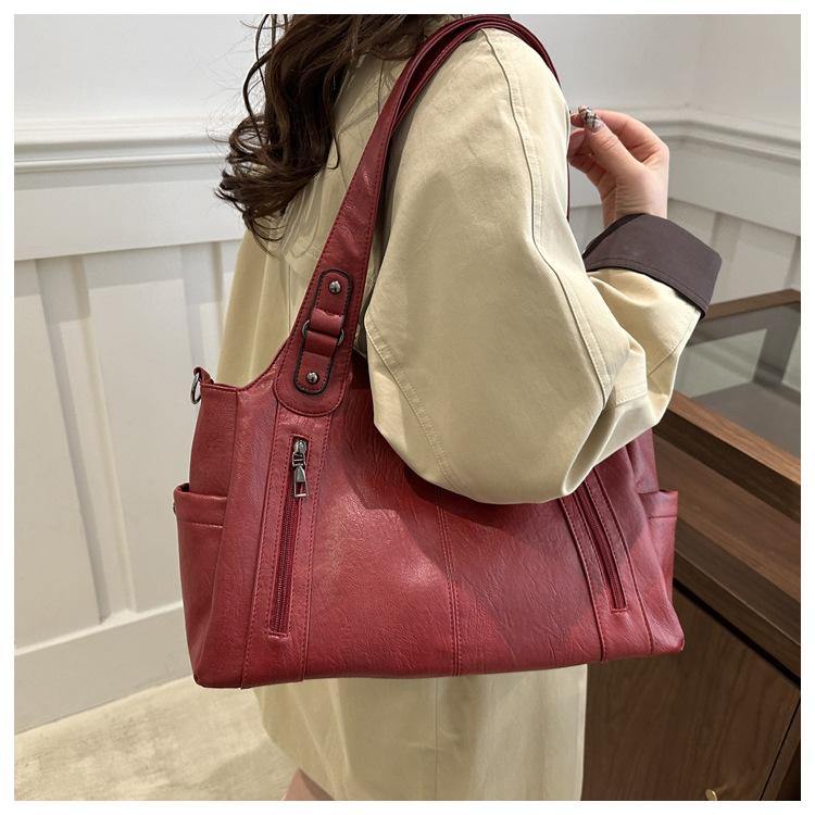 Retro Style Faux Leather Tote Bag for Women Large Capacity Shoulder Handbag