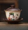 Chinesische Holzgebrannte Nationaler Trend Schönheit Gaiwan - Keramische Tee-Servierschale, Kung Fu Tee-Set, 170 ml Fassungsvermögen