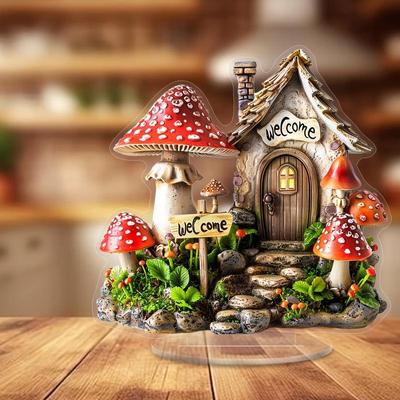 Waterproof Acrylic Mushroom House Flower Garden Stake Ornament