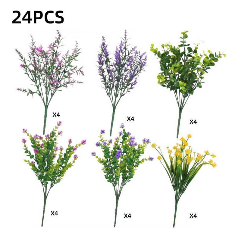 12/18/24PCS Artificial Eucalyptus Plants - UV-Resistant Plastic Faux Greenery -Home Decor, Patio Tabletop, Garden-All-Season