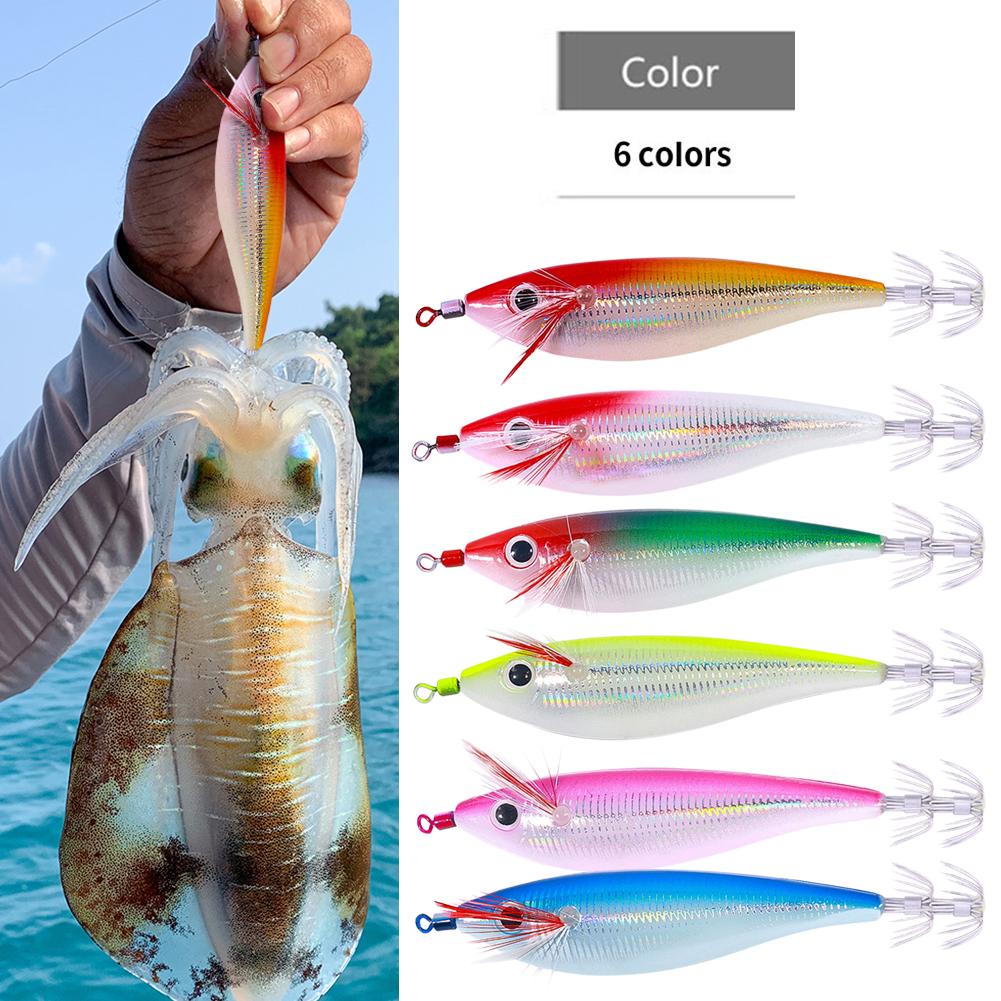 Tintenfisch Holz Garnelen Köder Tragbar Simulation Angelköder für Angler 10cm 10g Lebensecht Doppelschicht Regenschirmhaken Köder