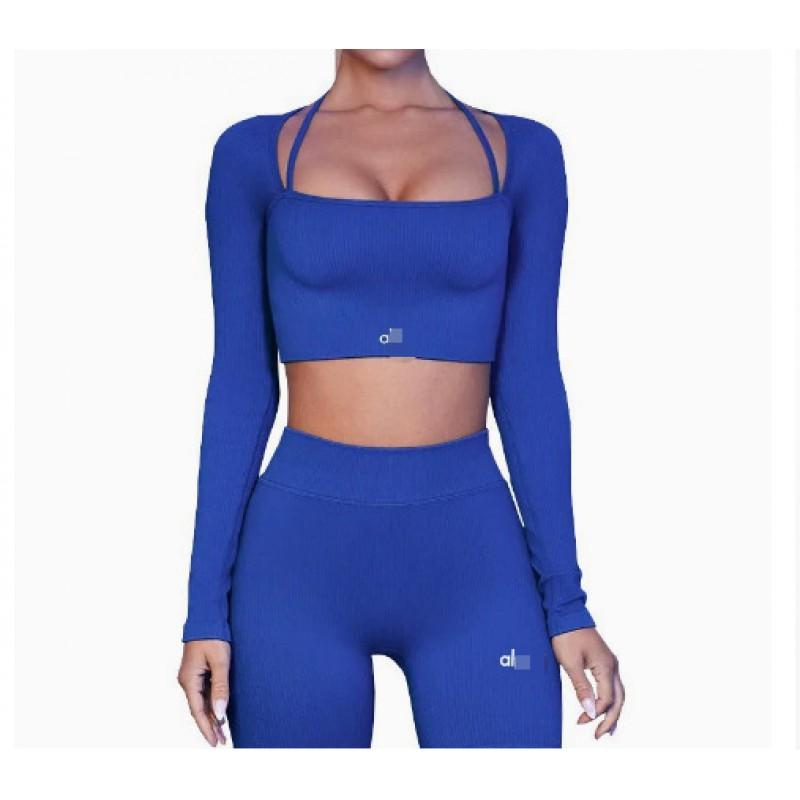 AL Womens Long Sleeve Yoga Top With Bra Padded Quick Dry Gym Training