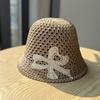 Summer Embroidered Bow Hollow Bucket Hat Outdoor Beach Sweet Sunscreen Sunshade Foldable Straw Hat