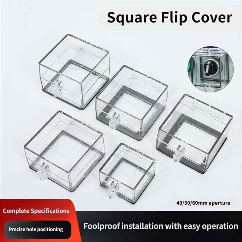 Clear Square Push Button Cover with Lift Lid and Adhesive Base for Equipment Box Areas and Face Mount Use Daily