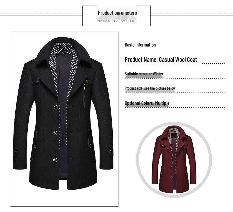 Men's Woolen Scarf Collar Overcoat - Autumn/Winter Warmth for Middle-Aged