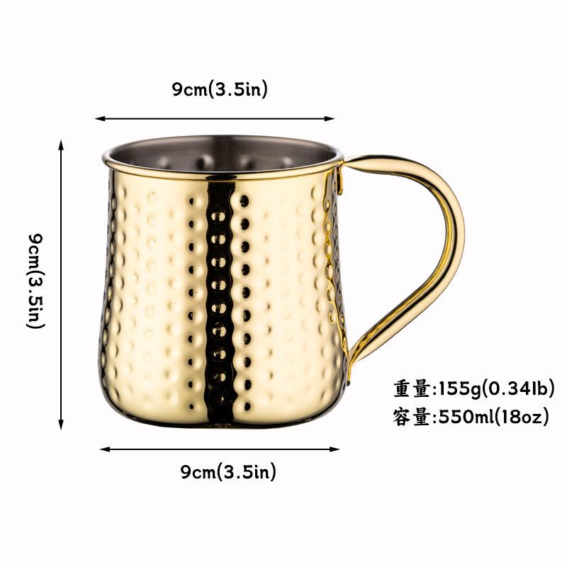 Stainless Steel Copper Plated Moscow Mule Mug Hammered Metal Cocktail Cup with Rolled Rim
