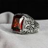 Retro Red Crystal Ring For Men Zinc Alloy Color Punk Gothic Rock Hiphop Ring Biker Accessories Handmade Designer Zircon Lovers Gift