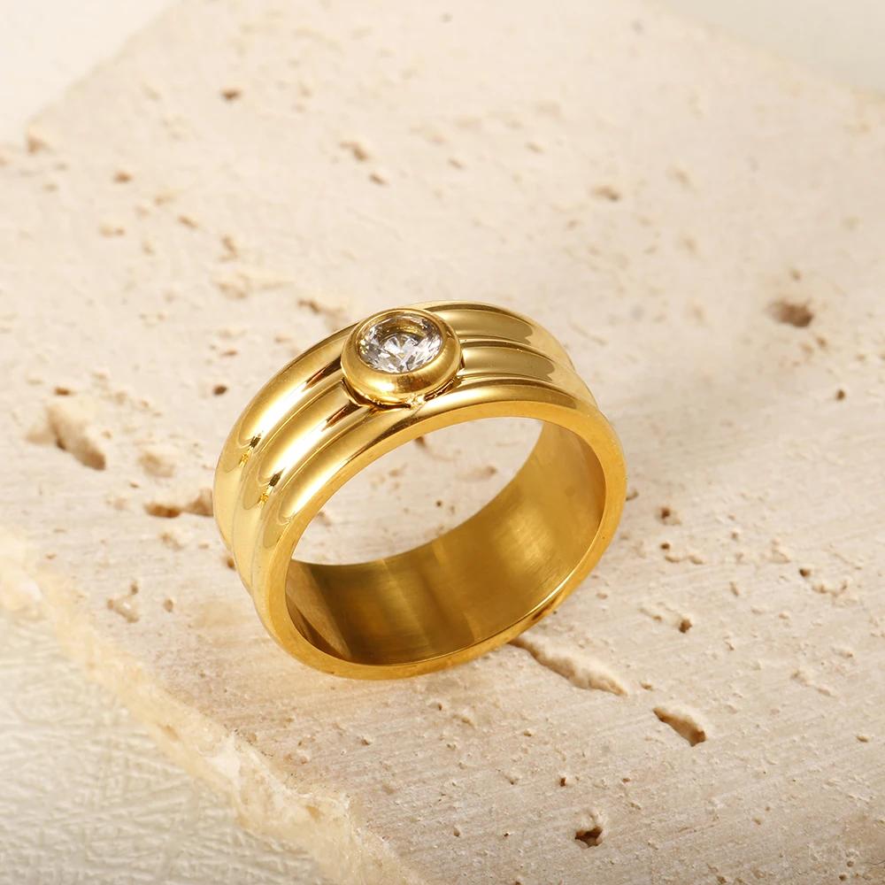 Glänzende Kristall High-End Anlaufgeschützte Mode Geometrische Offene Vergoldete Edelstahlringe für Damen Ehering Schmuck Geschenke