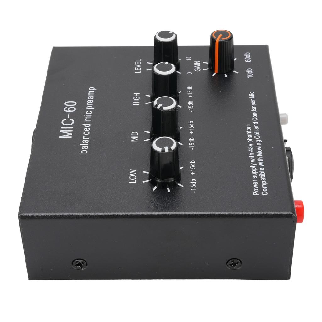 Microphone Preamp Mic Gain Booster 48V Power Supply Mic Pre Amp for Dynamic Condenser XLR 3.5mm 6.35mm Inputs Outputs