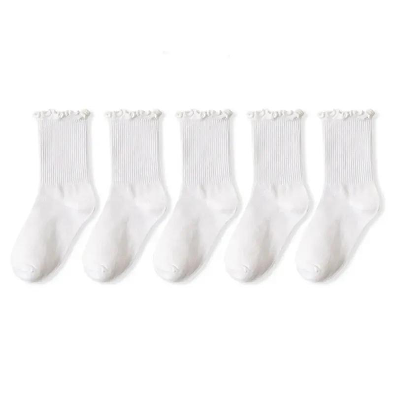 5 Pairs /Lot Socks for Women Ruffle Middle Tube Ankle Short Breathable Black White Set Spring Autumn