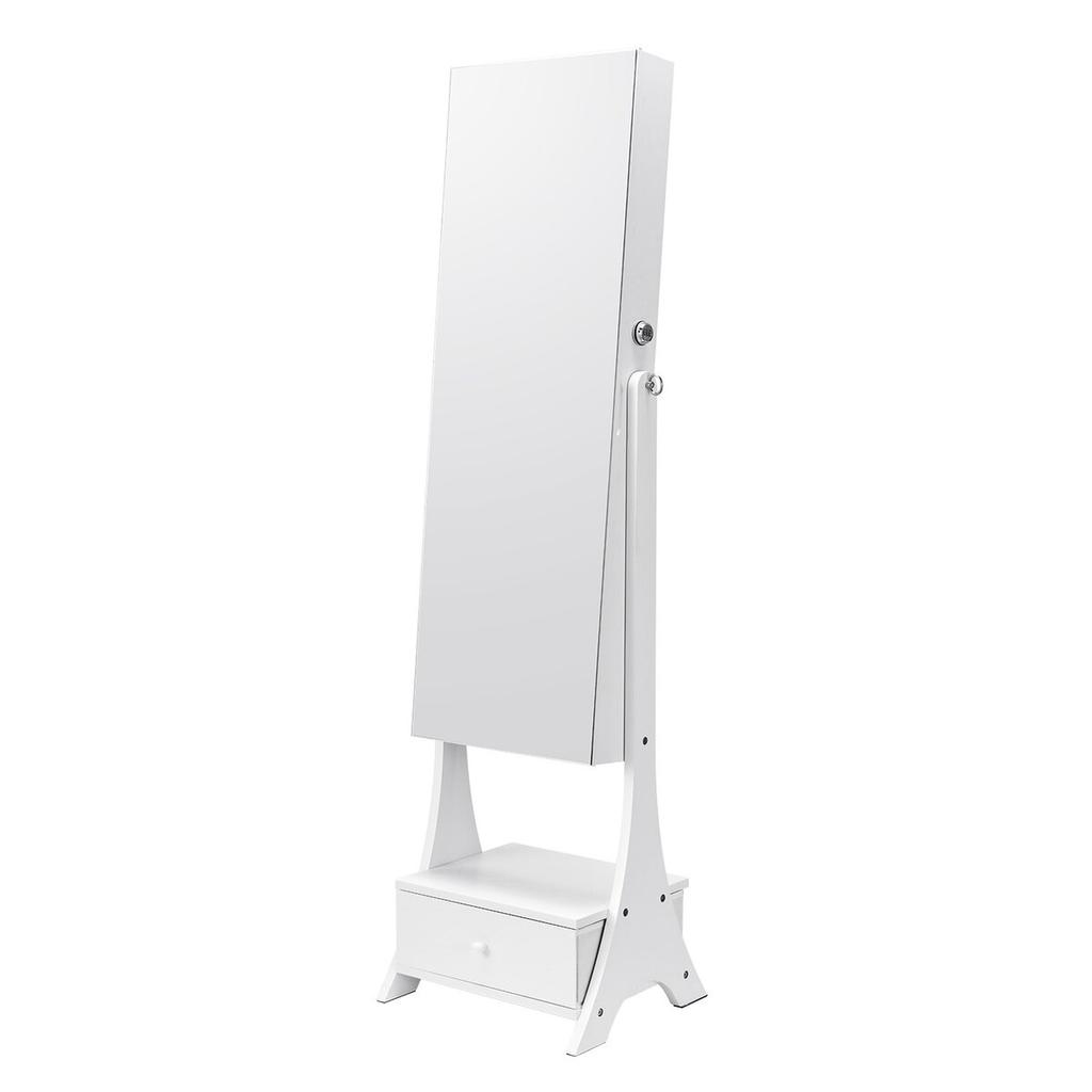 Mirror Jewelry Cabinet Standing Mirror with Storage Full Length White