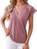 Women S Loose V Neck Short Sleeve Lace Trim Casual Top