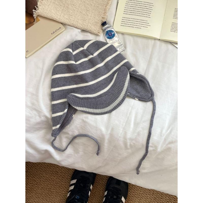 

Японская полосатая шерстяная шапка с большой головой для женщин на осень и зиму, теплая вязаная шапка для мужчин, шапка от холода, универсальная повседневная шапка-пуловер